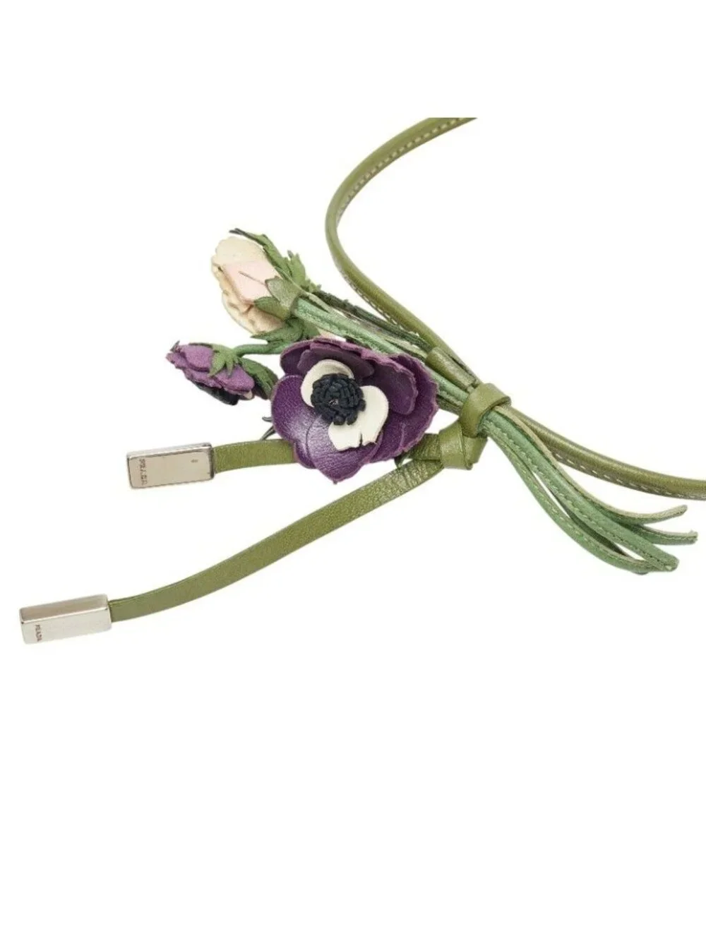 Prada Flower Motif Choker Necklace Bracelet Purple Ivory Green Leather